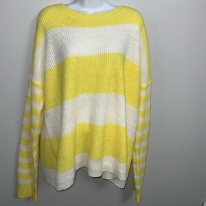 Women’s Retro Yellow & White Striped Crew Neck Sweater Sz S/M
